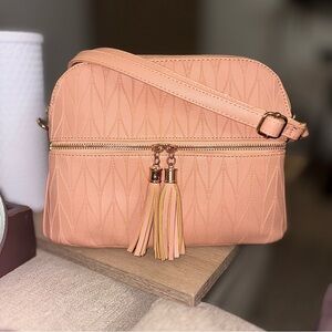 Vegan Leather Crossbody Bag with Tassel Accent